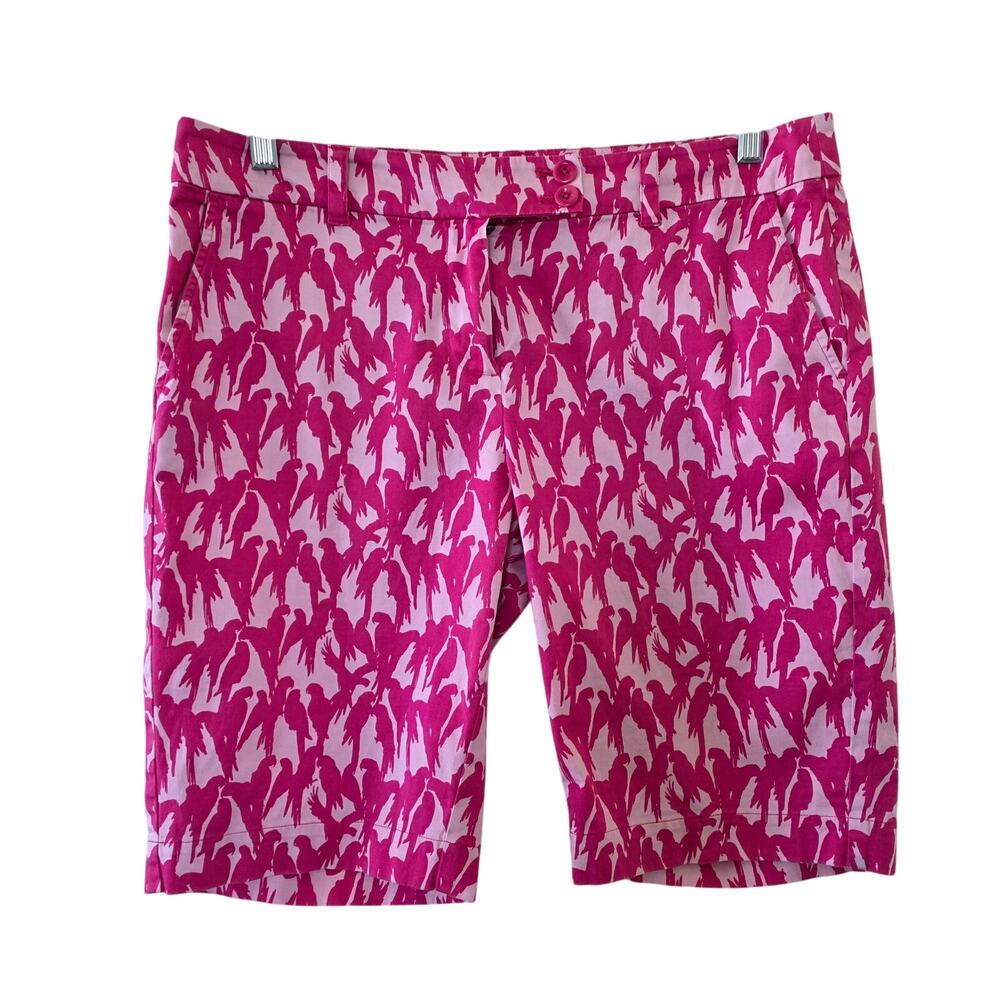 Vineyard Vines Parrot Print Shorts Pink White Women Size 10 Cotton Blend Bermuda
